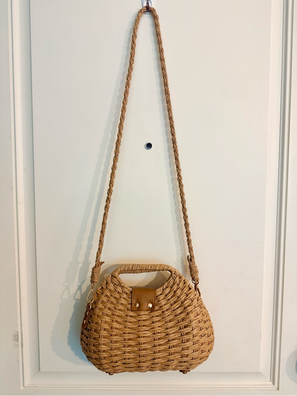 Woven Straw Crossbody Bag Neutral Beach Vacation Summer Purse - New - Picture 7 of 12